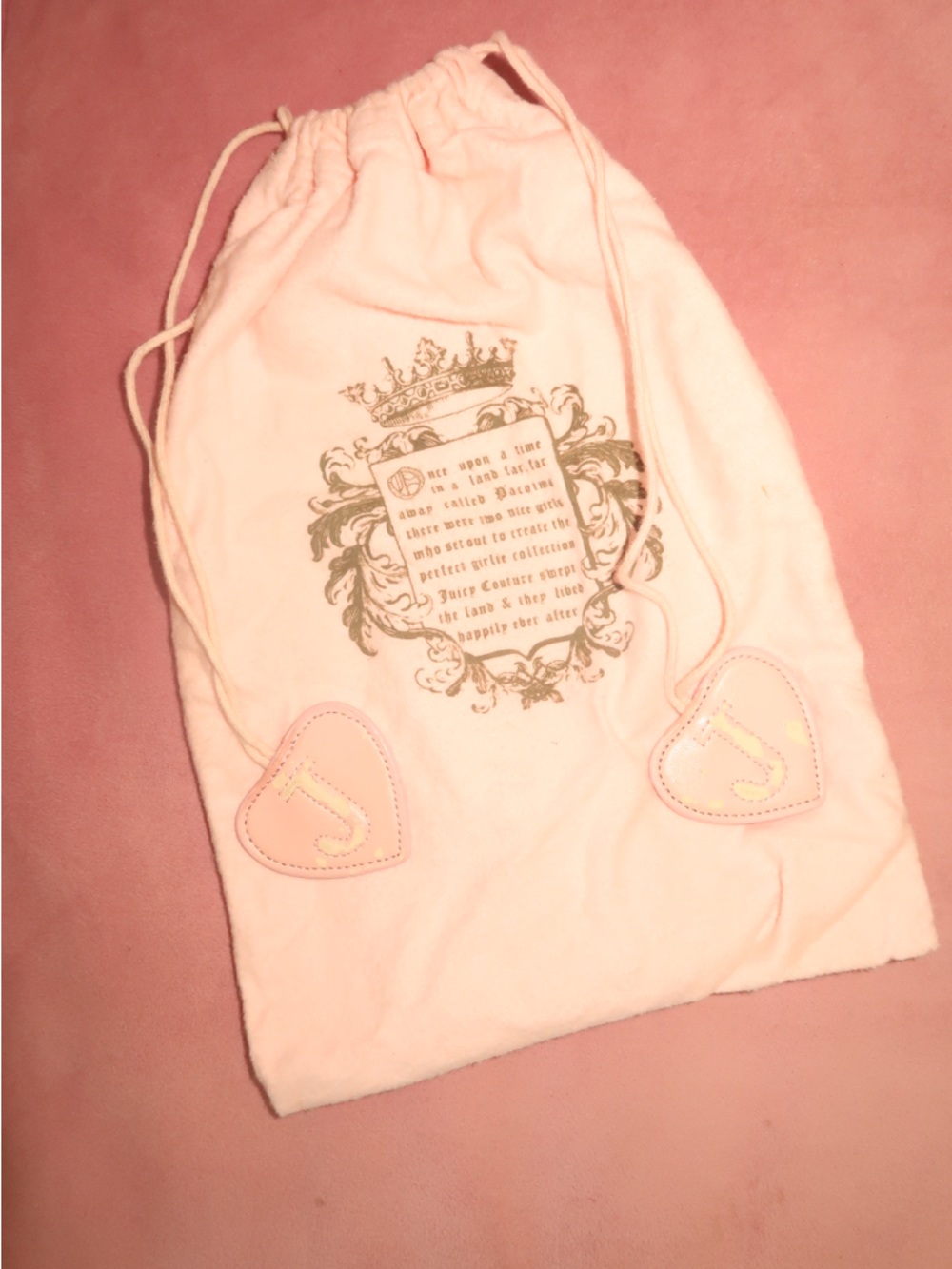 Juicy Couture pale pink drawstring dust bag with crest